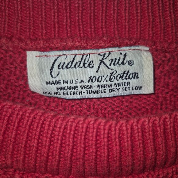 Cuddle Knit Vintage 1980's Sweater Red Short Sleeve Retro USA Grannycore Cottage - Picture 2 of 5